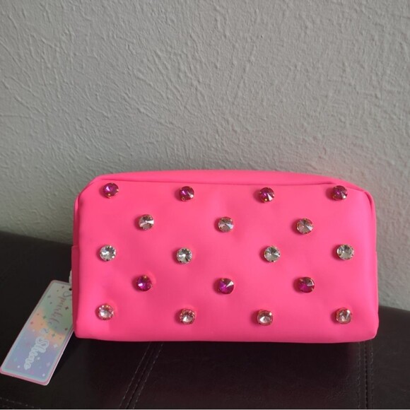 Sparkle And Shine Hot Pink Jewel Embellished Cosmetic Bag - Picture 3 of 12